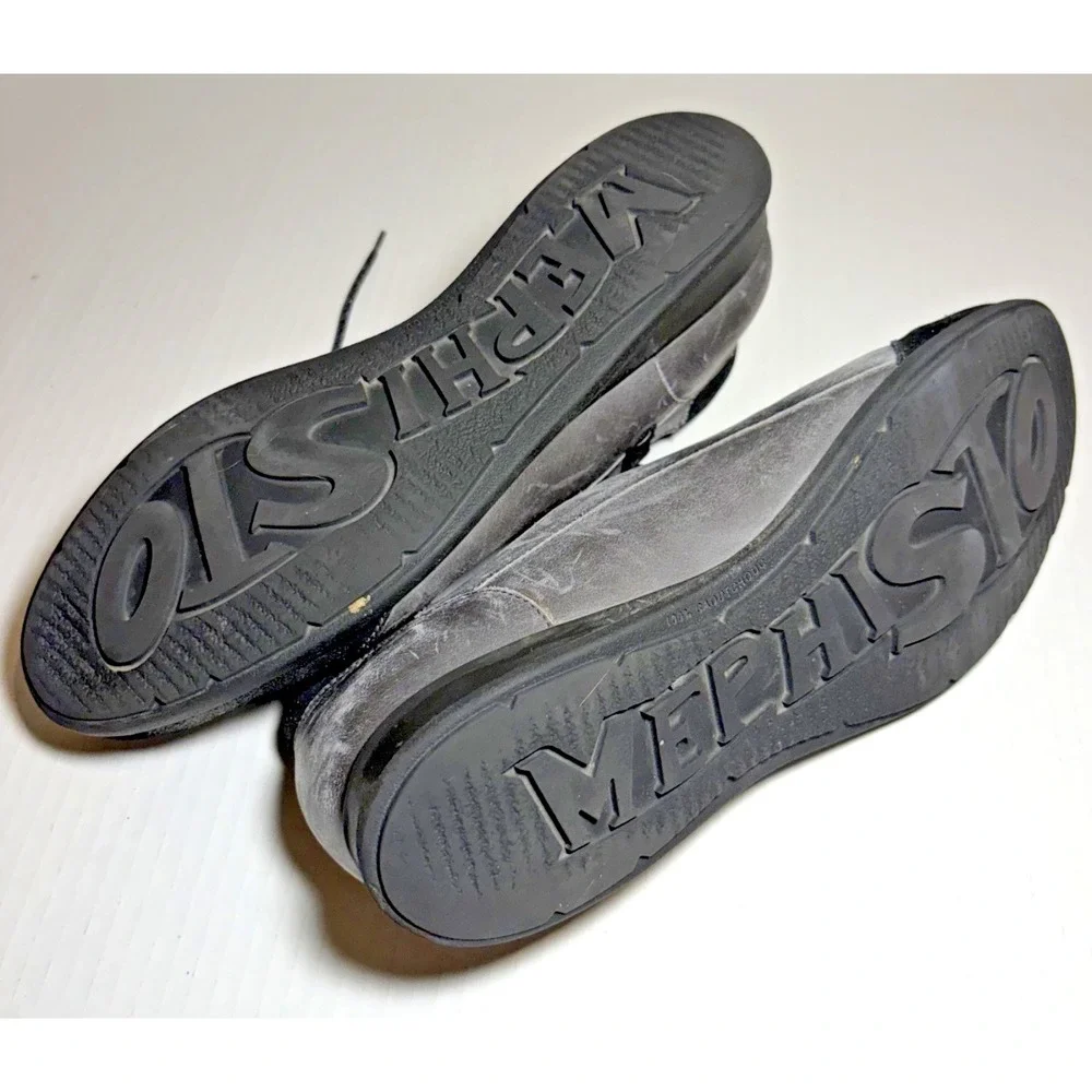 Mephisto Leather lace up shoe, gray, darker textured toe cap, Size 10